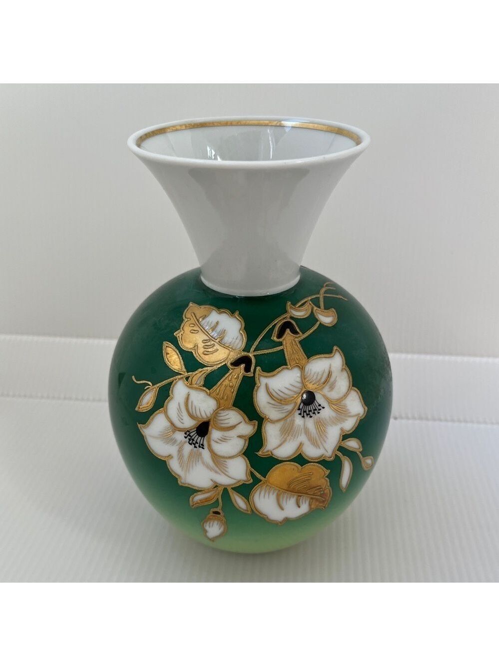 WALLENDORF 1764 Vintage Vase Porcelain Hand Painted Gold Relief Floral Germany